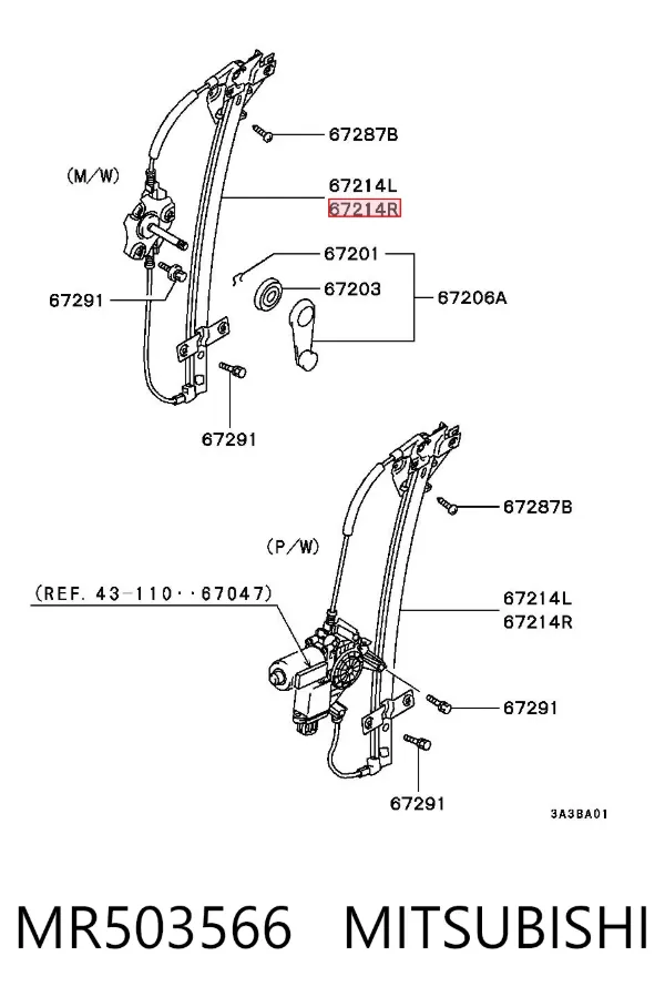 Стеклоподъемник передней правой двери MR503566 Mitsubishi