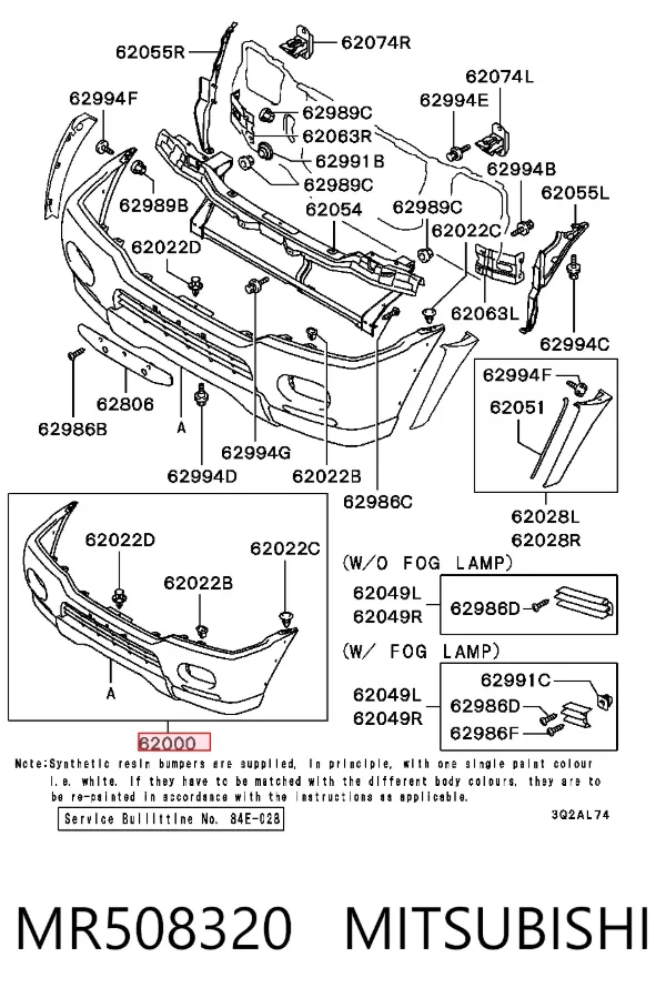 Передний бампер MR508320 Mitsubishi