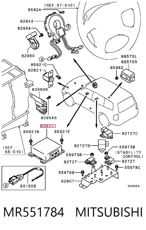 Модуль-процессор управления подушкой безопасности (ЭБУ AIRBAG) MR551784 Mitsubishi