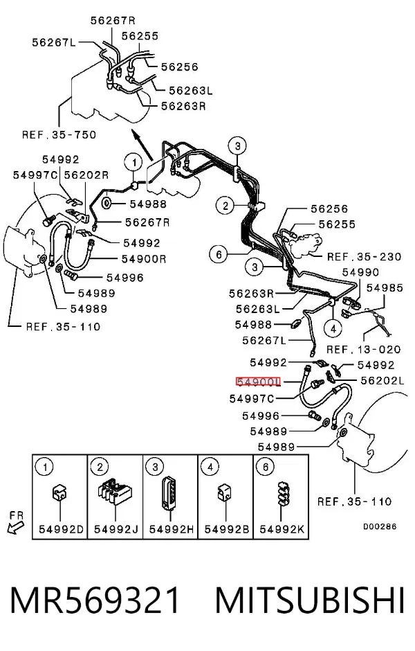 Шланг тормозной передний левый MR569321 Mitsubishi