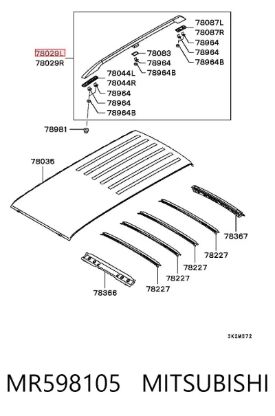 Рейлинг крыши левый MITSUBISHI MR598105