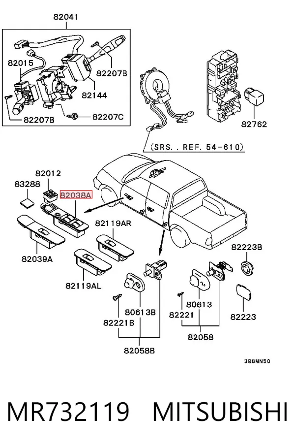 Кнопочный блок управления стеклоподъемником передний левый MR732119 Mitsubishi
