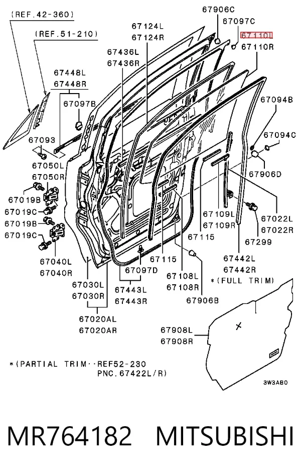 Стекло двери передней левой MR764182 Mitsubishi