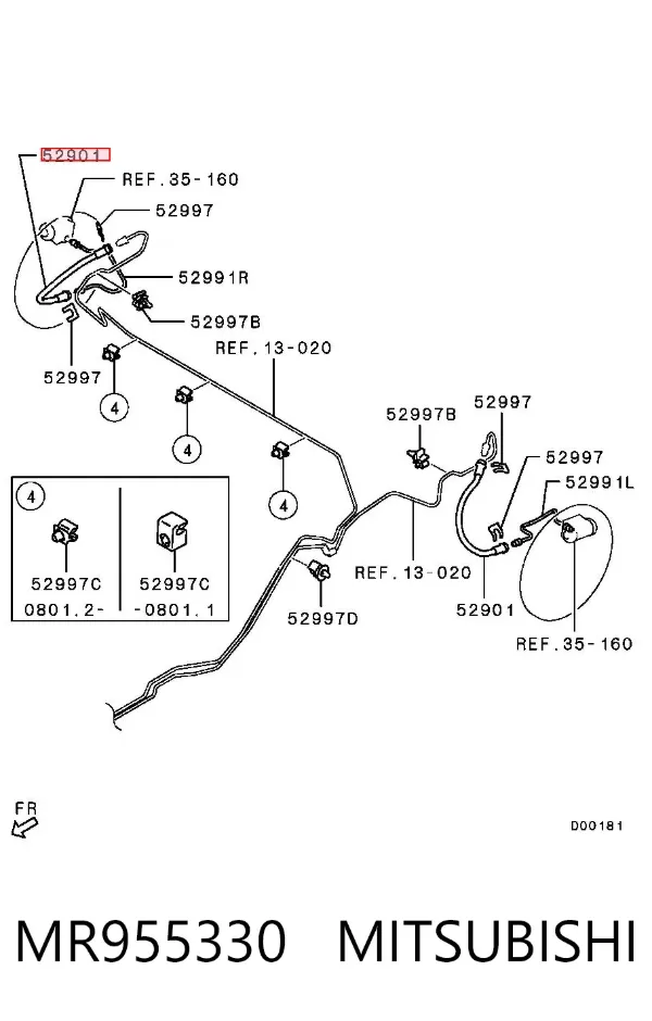 Задний тормозной шланг MR955330 Mitsubishi