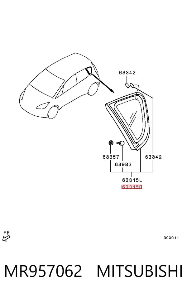Стекло кузова (багажного отсека) правое MR957062 Mitsubishi