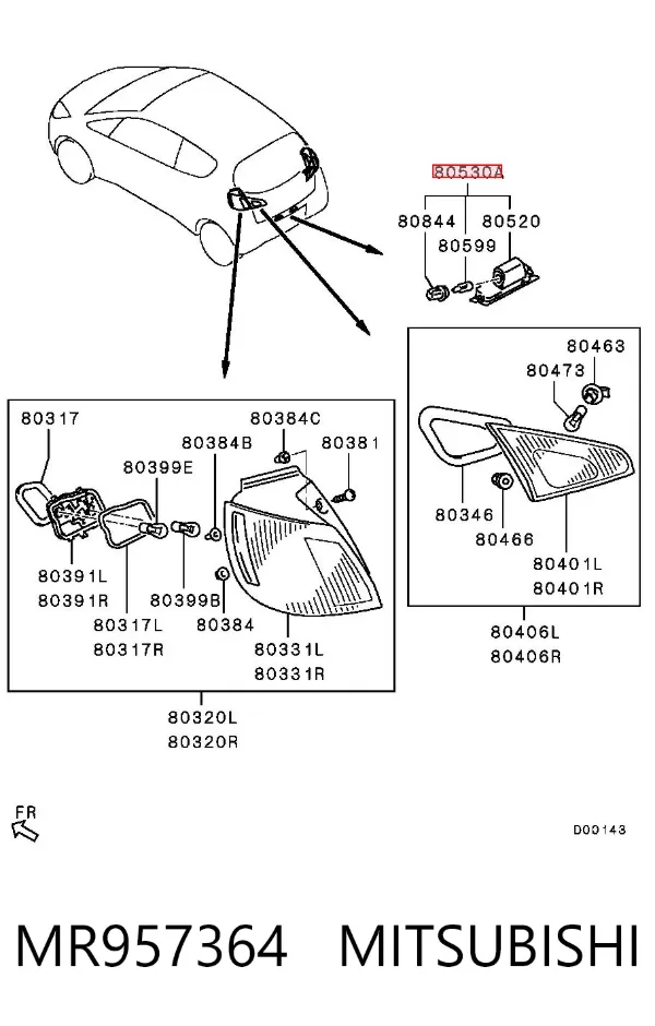 Фонарь подсветки номерного знака MR957364 Mitsubishi