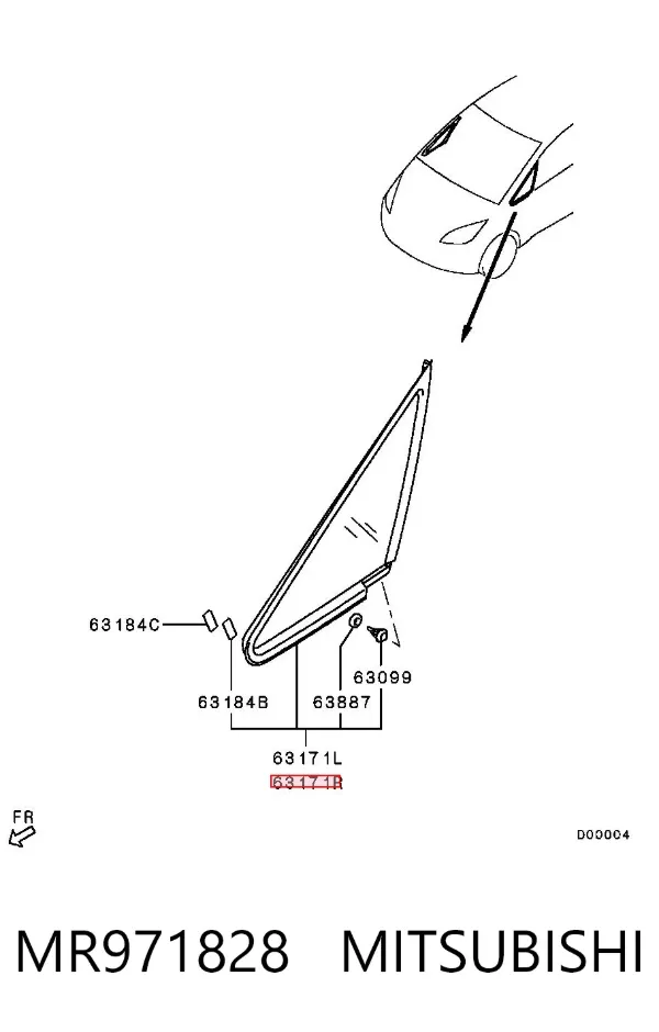 Стекло-форточка двери передней правой MR971828 Mitsubishi