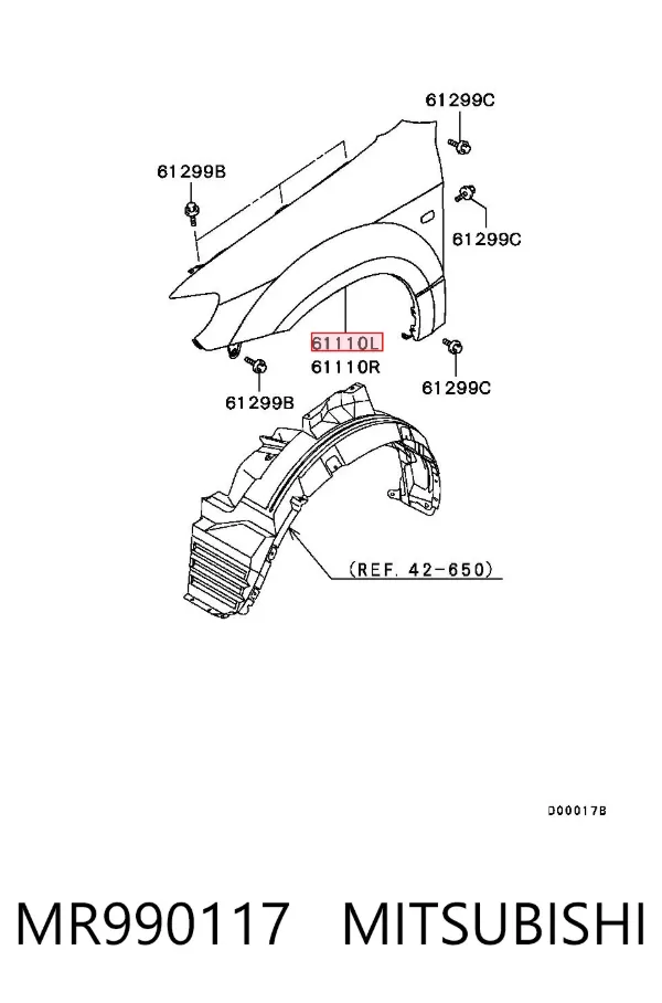Крыло переднее левое MR990117 Mitsubishi