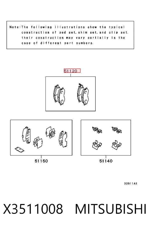 Передние тормозные колодки X3511008 Mitsubishi