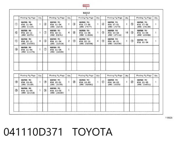 Комплект прокладок 041110D371 Toyota