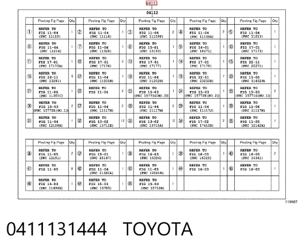 Комплект прокладок 0411131444 Toyota