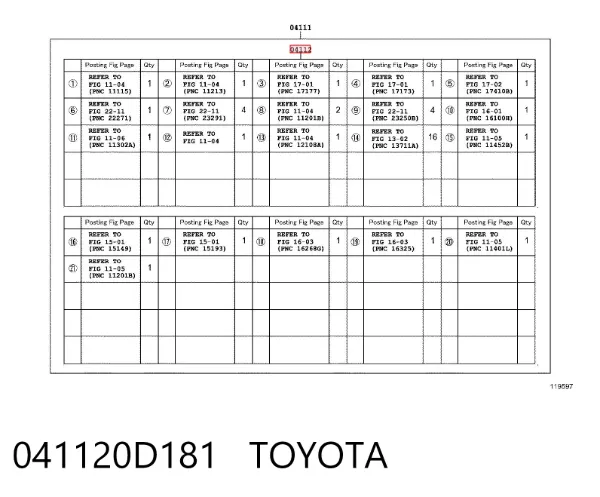 Верхний комплект прокладок двигателя 041120D181 Toyota