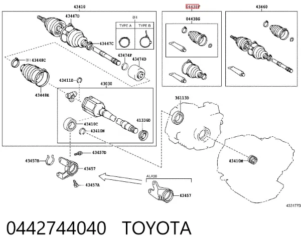 Пыльник ШРУСа наружный правый 0442744040 Toyota