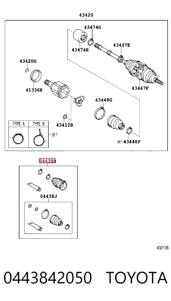 Пыльник ШРУСа наружный 0443842050 Toyota