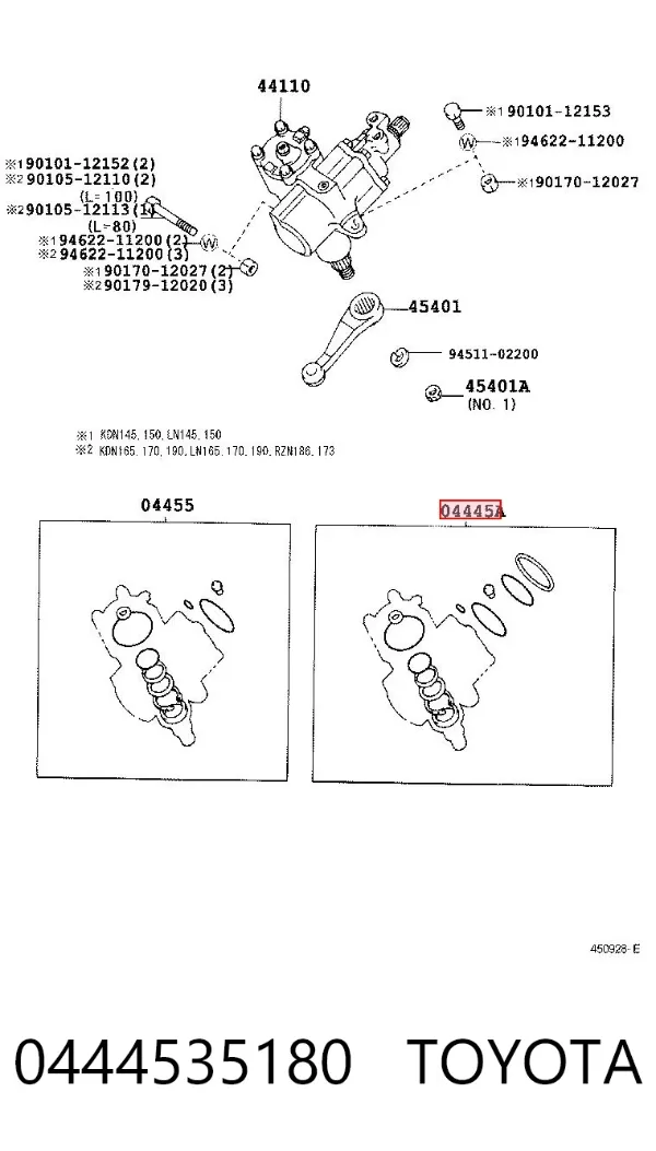 Ремкомплект рулевой рейки 0444535180 Toyota