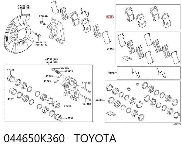 Передние тормозные колодки 044650K360 Toyota