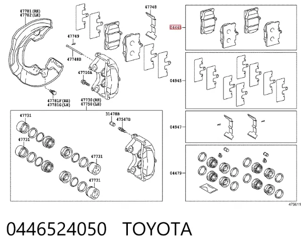 Передние тормозные колодки 0446524050 Toyota