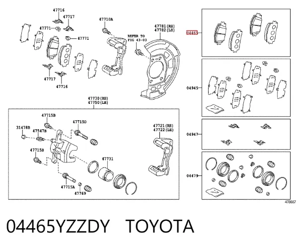 Передние тормозные колодки 04465YZZDY Toyota