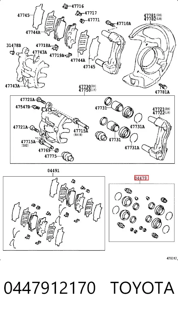 Ремкомплект переднего суппорта 0447912170 Toyota