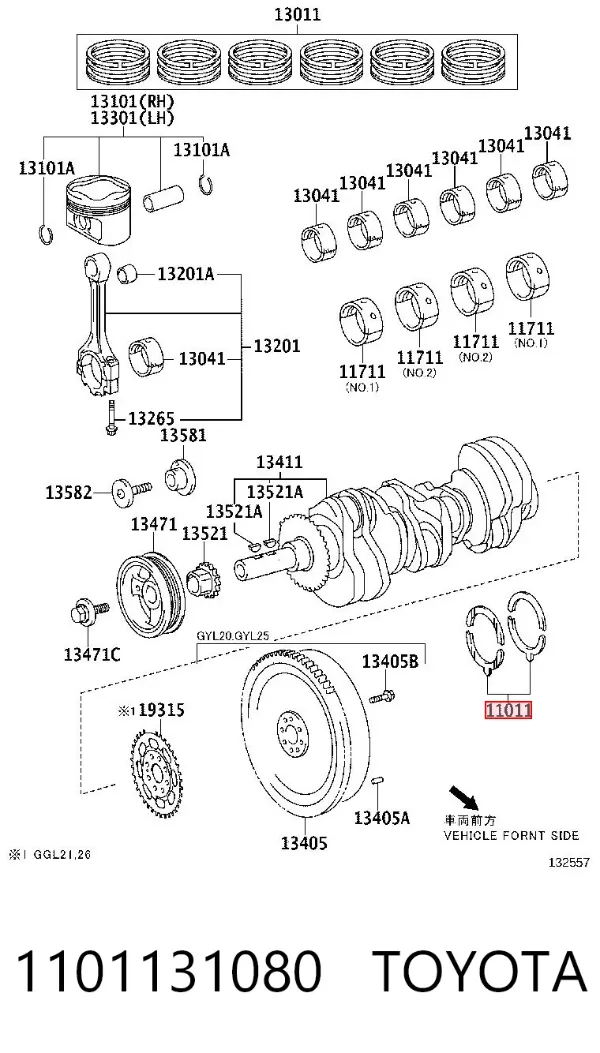 Полукольцо упорное (разбега) коленвала, STD, комплект 1101131080 Toyota