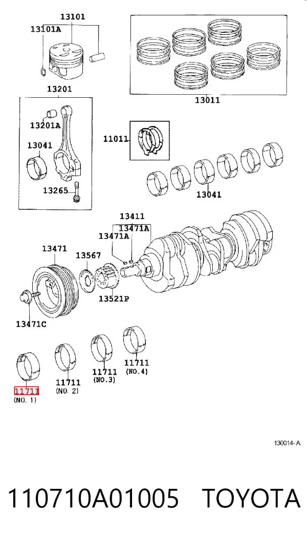 Вкладыши коленвала коренные, комплект, стандарт (STD) 110710A01005 Toyota