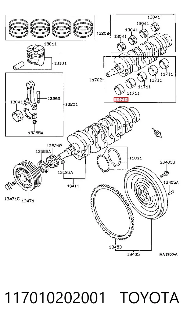 Вкладыши коленвала коренные, комплект, стандарт (STD) 117010202001 Toyota
