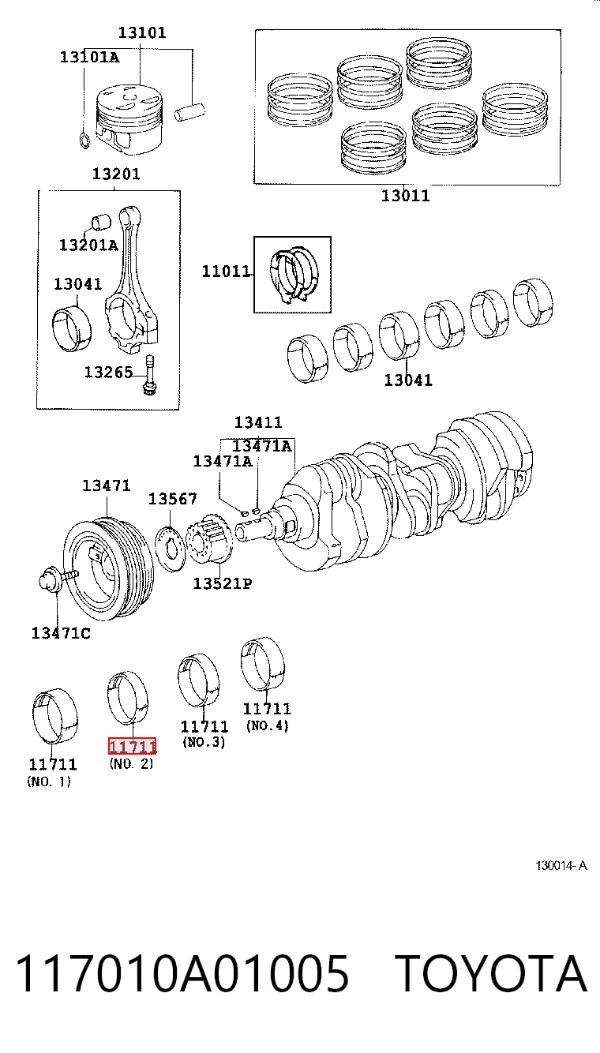 Вкладыши коленвала коренные, комплект, стандарт (STD) 117010A01005 Toyota
