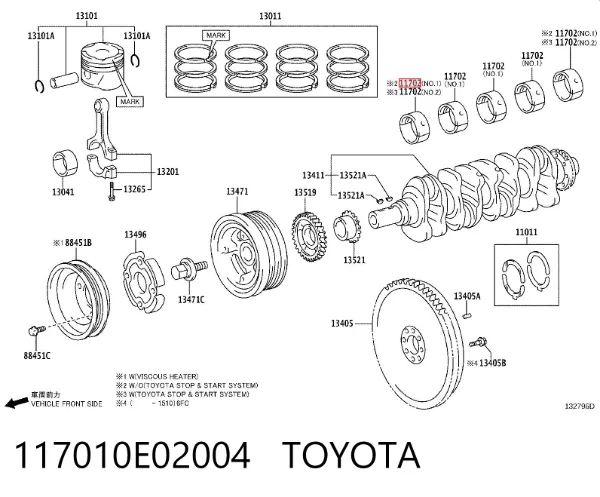Вкладыши коленвала коренные, комплект, стандарт (STD) 117010E02004 Toyota