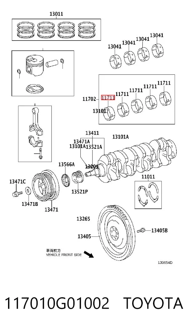 Вкладыши коленвала коренные, комплект, стандарт (STD) 117010G01002 Toyota
