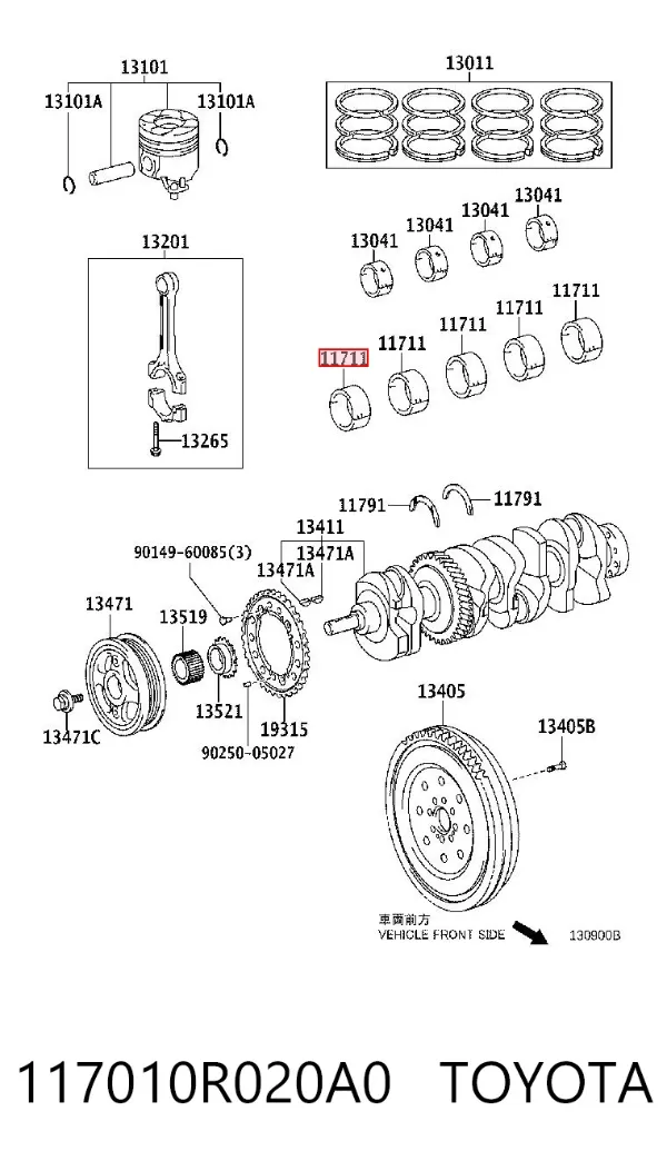 Вкладыши коленвала коренные, комплект, стандарт (STD) 117010R020A0 Toyota