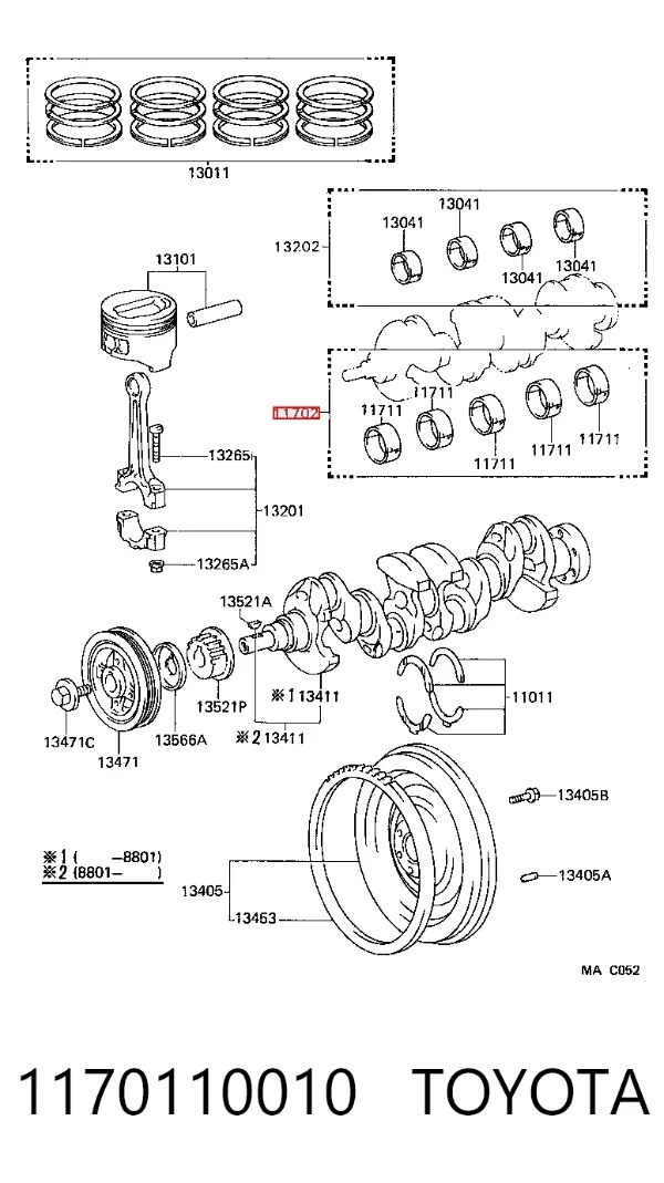 Вкладыши коленвала коренные, комплект, стандарт (STD) M025A Taiho