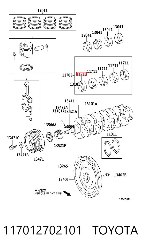 Вкладыши коленвала коренные, комплект, стандарт (STD) 117012702101 Toyota