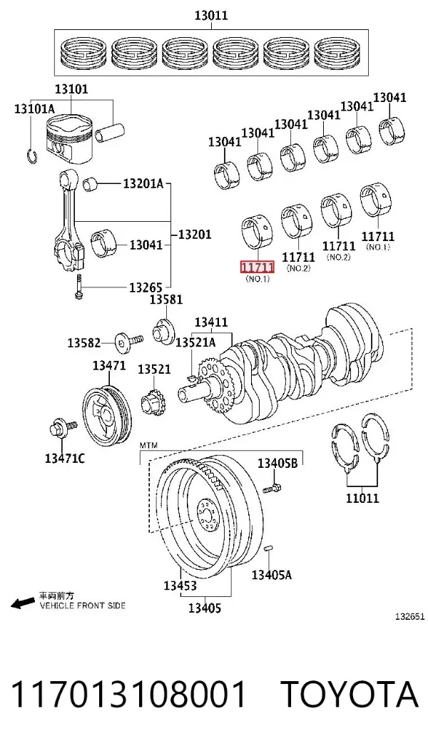 Вкладыши коленвала коренные, комплект, стандарт (STD) 117013108001 Toyota