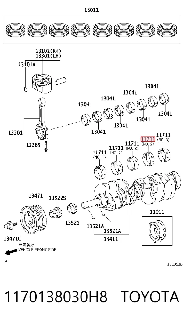 Вкладыши коленвала коренные, комплект, стандарт (STD) 1170138030H8 Toyota