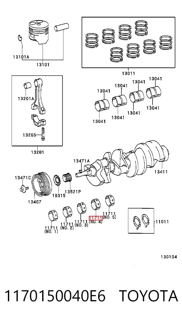 Вкладыши коленвала коренные, комплект, стандарт (STD) 1170150040E6 Toyota