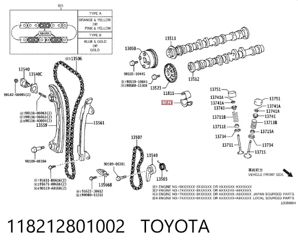 Вкладыш распредвала на одну шейку 118212801002 Toyota