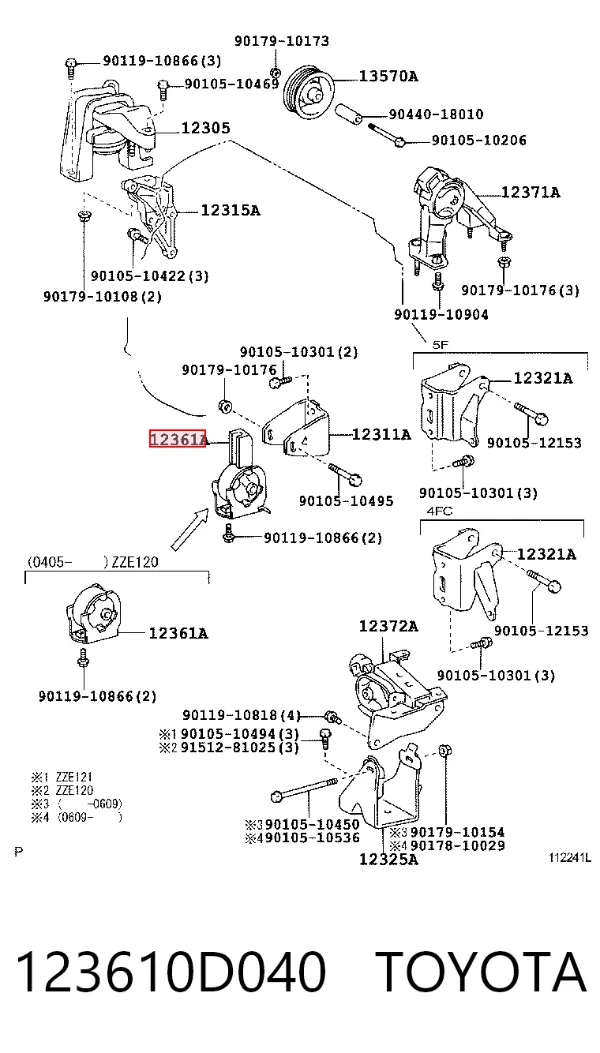 Передняя опора двигателя 123610D040 Toyota