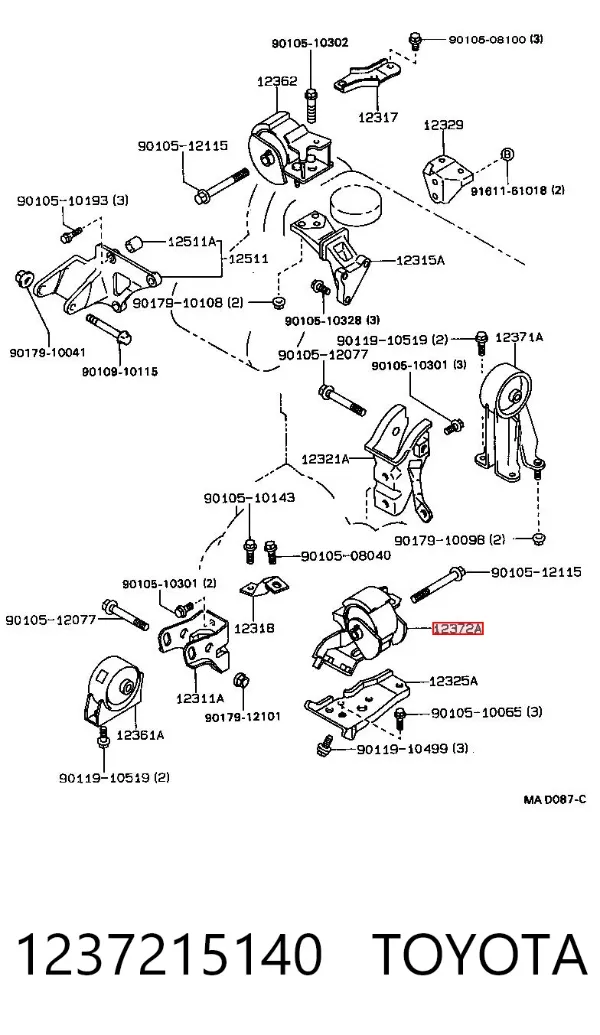 Левая подушка двигателя 1237215140 Toyota