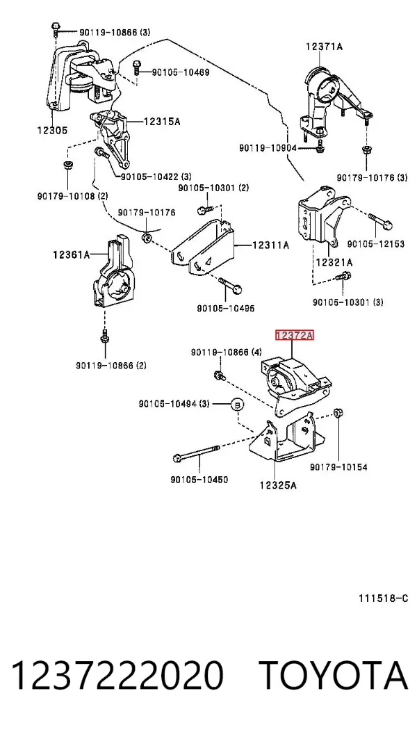 Левая подушка двигателя 1237222020 Toyota