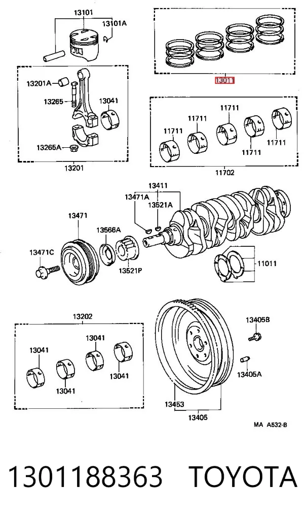 Кольца поршневые 1301188363 Toyota