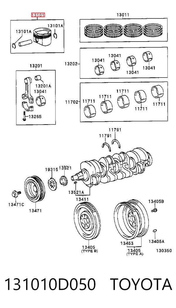 Поршень с пальцем без колец, STD 131010D050 Toyota