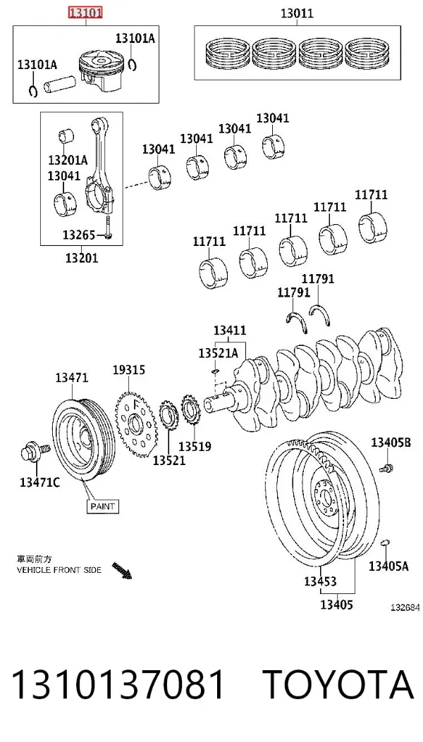 Поршень с пальцем без колец, STD 1310137081 Toyota