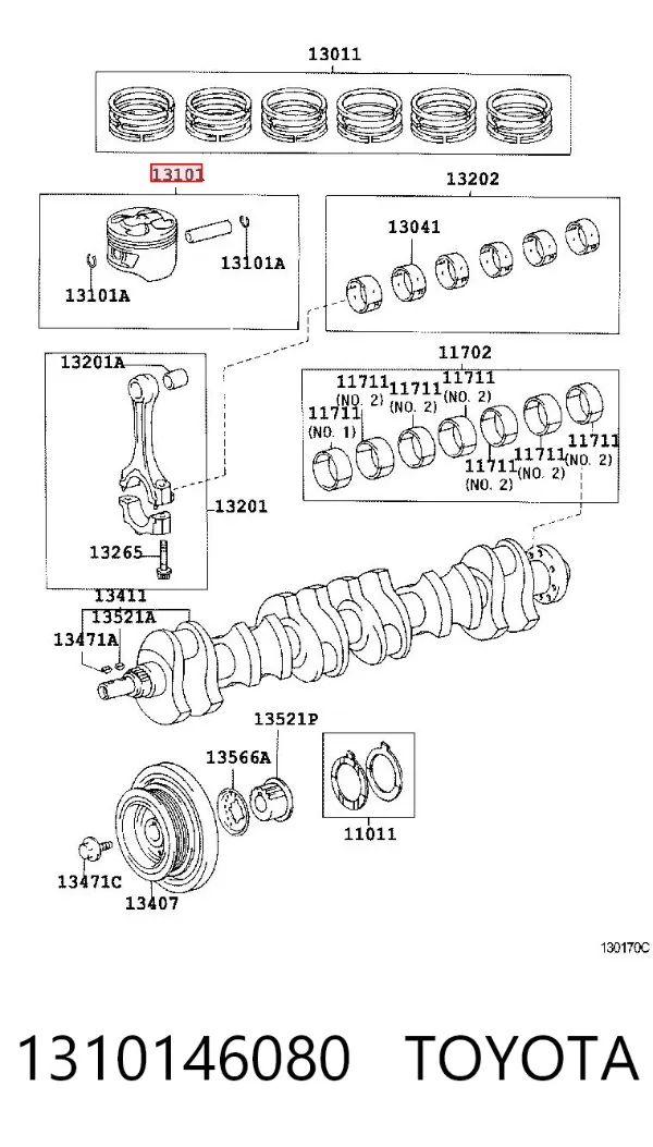 Поршень с пальцем без колец, STD 1310146080 Toyota