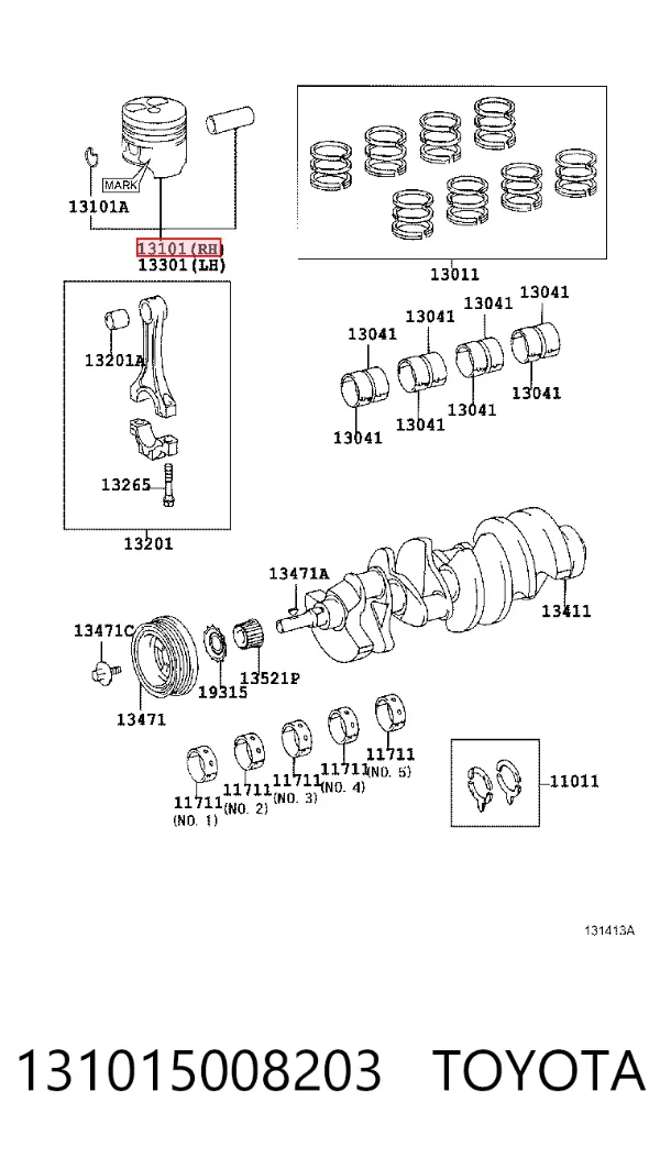 Поршень с пальцем без колец, STD 131015008203 Toyota