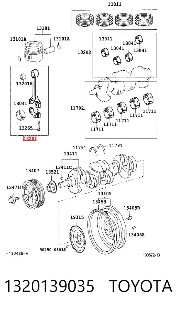 Шатун поршня двигателя 1320139035 Toyota