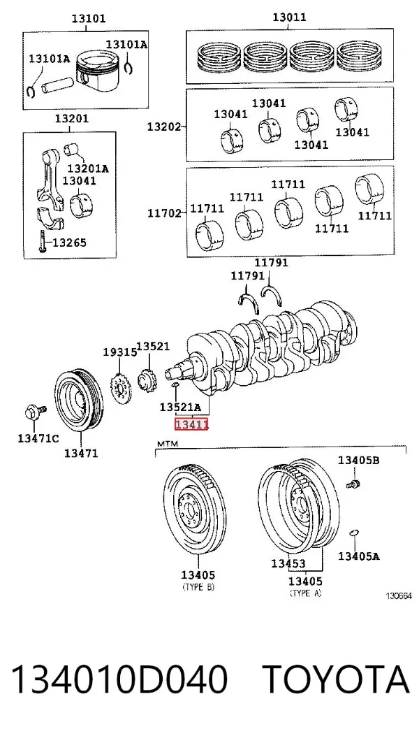 Коленвал 134010D040 Toyota