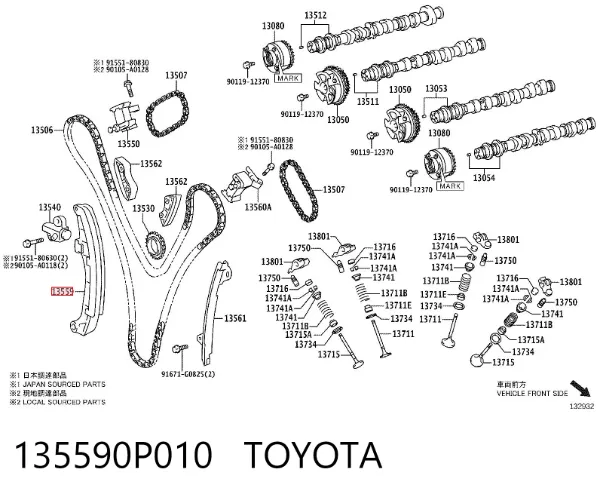 Башмак натяжителя цепи ГРМ 135590P010 Toyota