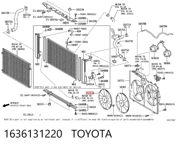 Вентилятор (крыльчатка) радиатора охлаждения правый 1636131220 Toyota