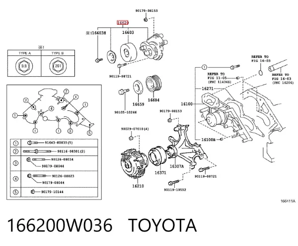Натяжитель приводного ремня 166200W036 Toyota