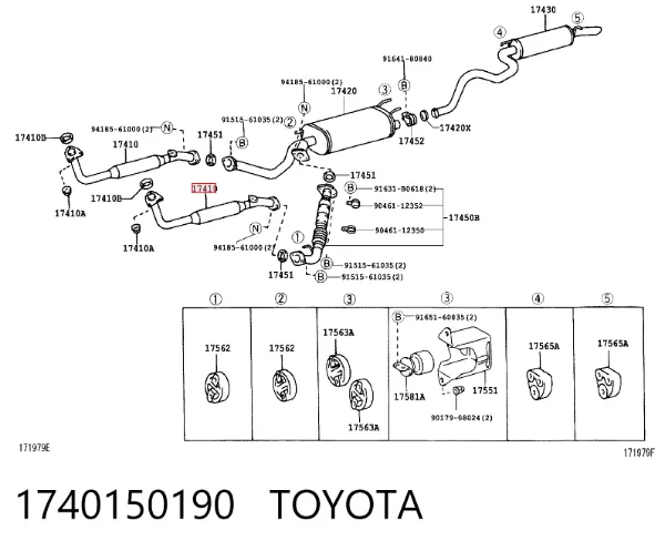 Передняя часть глушителя 1740150190 Toyota